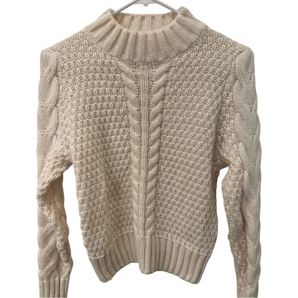 NWT She + Sky Cream Cable Knit Mock Neck Sweater S